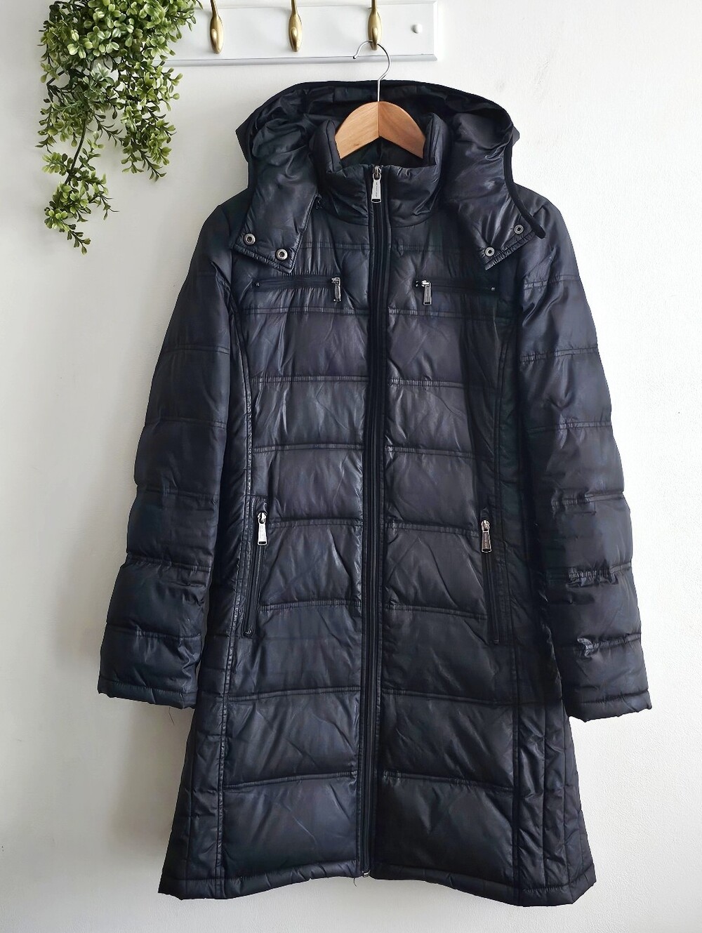 Michael Kors Black Down Feather Puffer Coat Long Hooded Jacket Women’s S